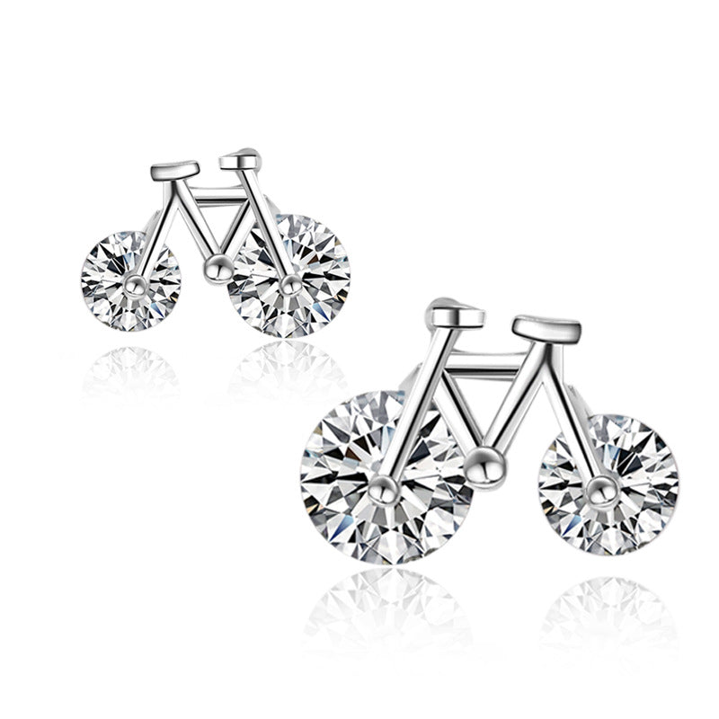 #11 Sterling  Silver  Personalized Creative Small Bicycle Earrings